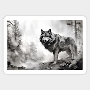 Wolf Animal Predator Wild Nature Ink Sketch Style Sticker